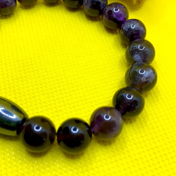 Amethyst Semiprecious Stone and Hematite Handmade Stretch Bracelet ~ 7” ~ NWOT - Picture 5 of 7